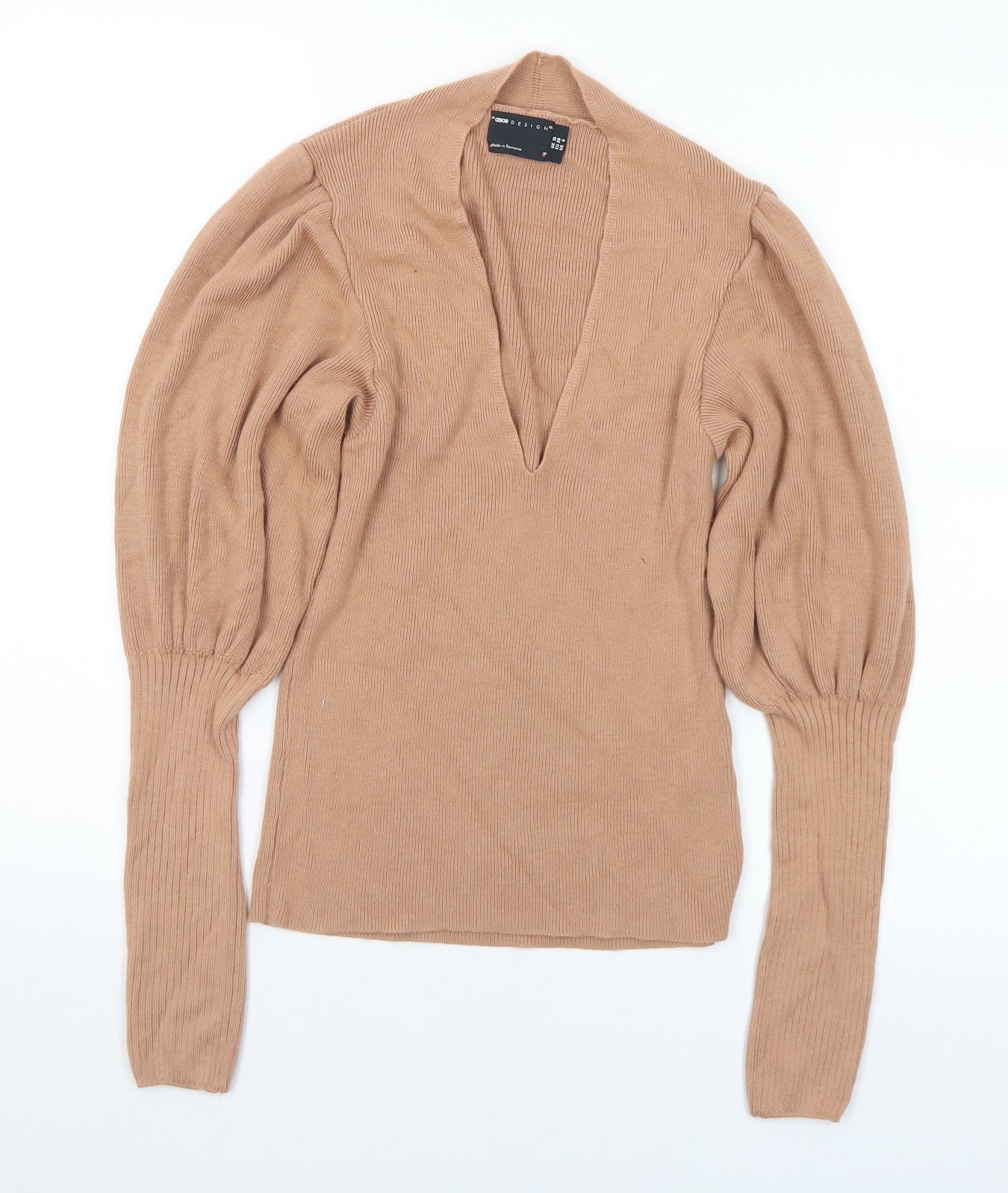 ASOS Womens Brown V-Neck Acrylic Pullover Jumper Size 10