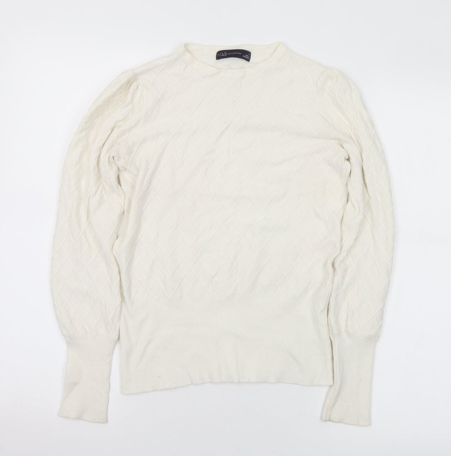 Marks and Spencer Womens White Crew Neck Acrylic Pullover Jumper Size 8
