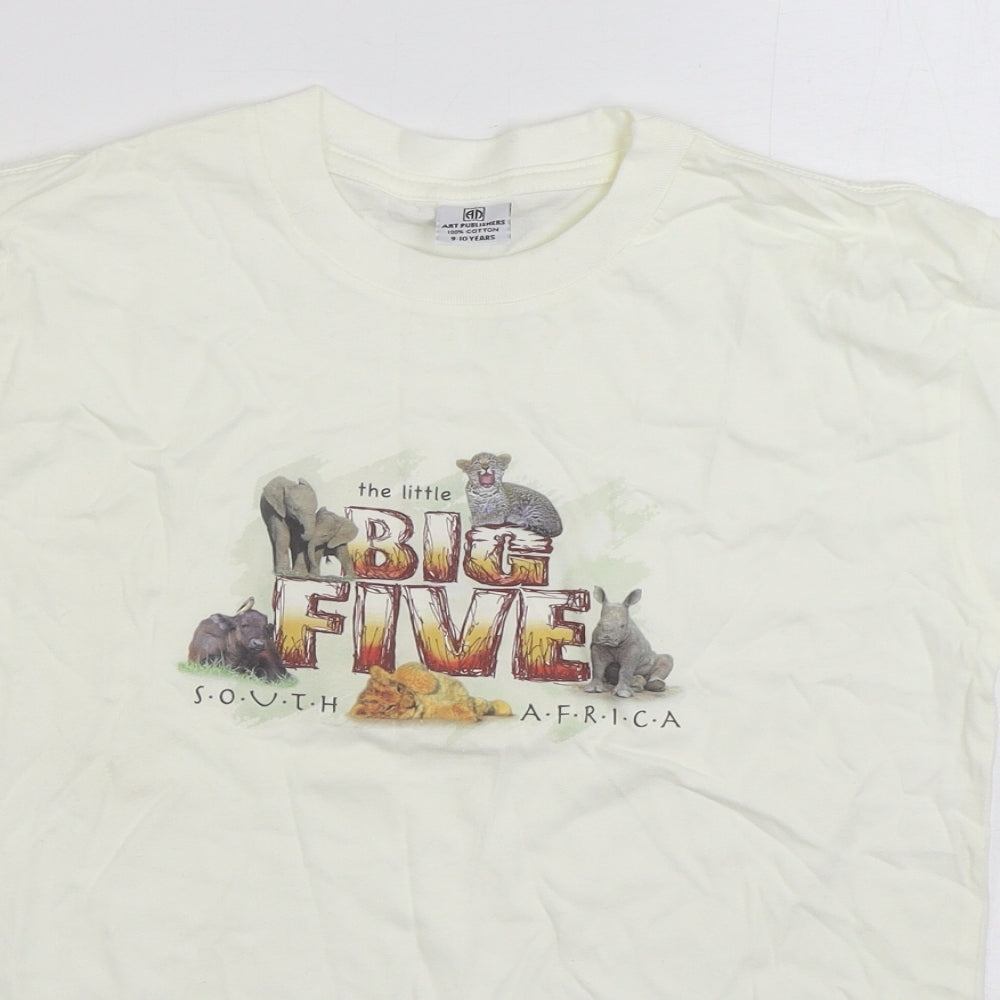 Art Published Boys White 100% Cotton Basic T-Shirt Size 9-10 Years Round Neck Pullover