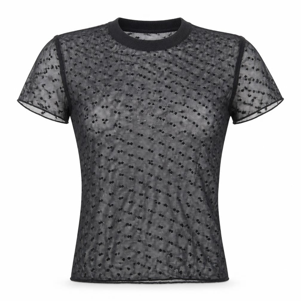 Light Before Dark Womens Black Polka Dot Polyester Cropped T-Shirt Size XS Crew Neck
