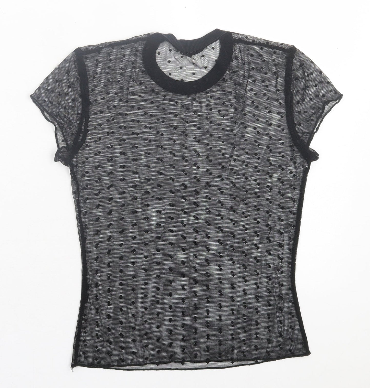Light Before Dark Womens Black Polka Dot Polyester Cropped T-Shirt Size XS Crew Neck