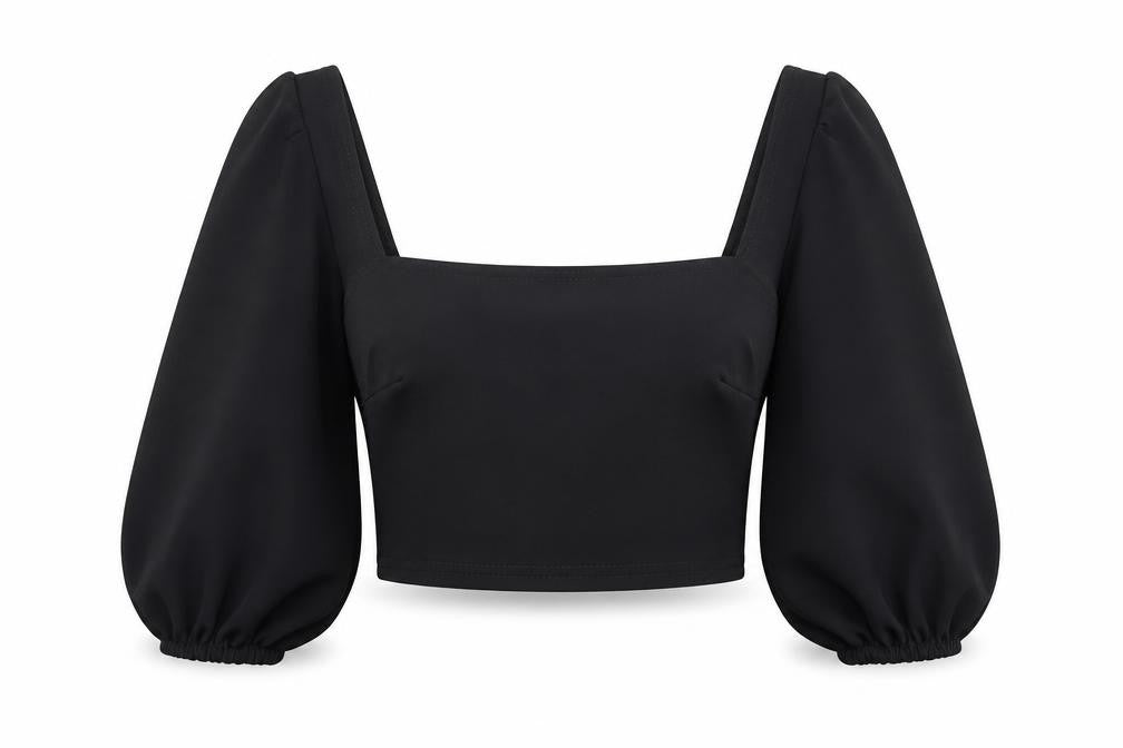 PRETTYLITTLETHING Womens Black Polyester Cropped T-Shirt Size 6 Square Neck