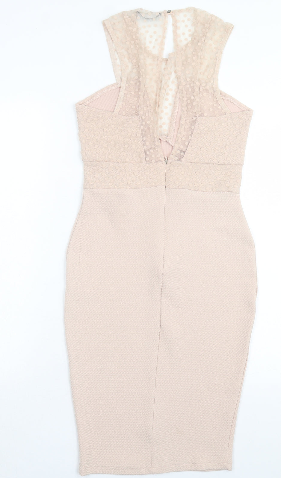 TFNC Womens Beige Polka Dot Polyester Bodycon Size M Crew Neck Button