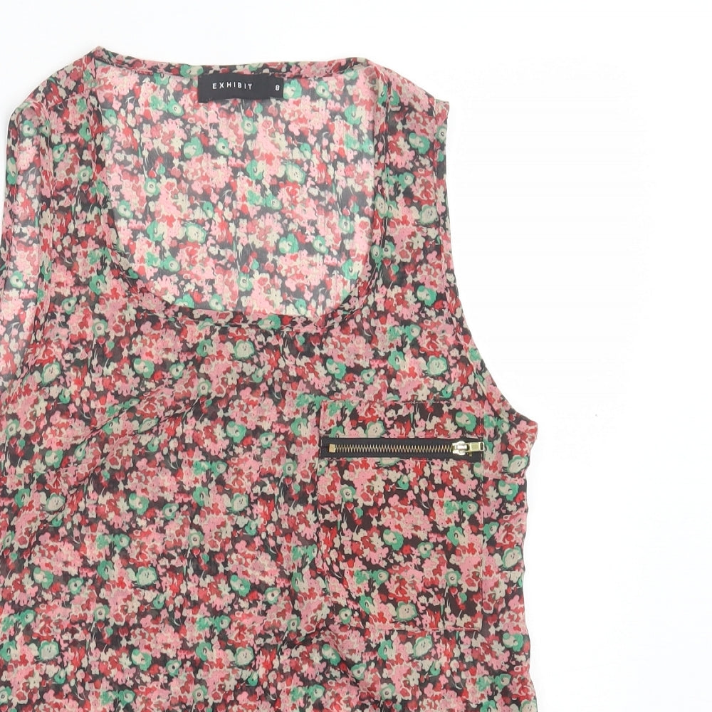 Exhibit Womens Red Floral Polyester Basic Tank Size 8 Crew Neck