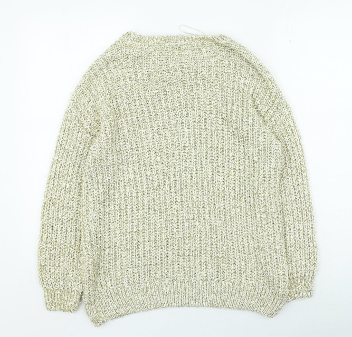 peacoks Womens Gold Round Neck Acrylic Pullover Jumper Size S