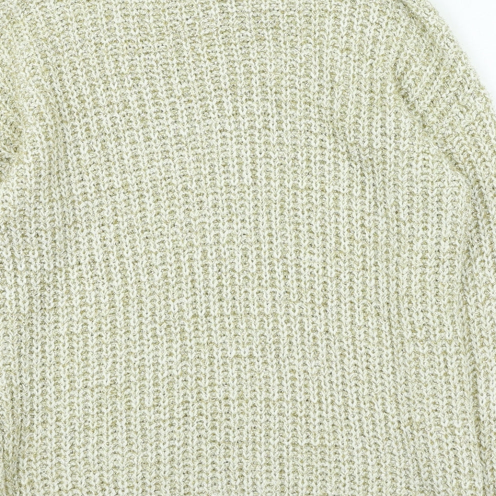 peacoks Womens Gold Round Neck Acrylic Pullover Jumper Size S