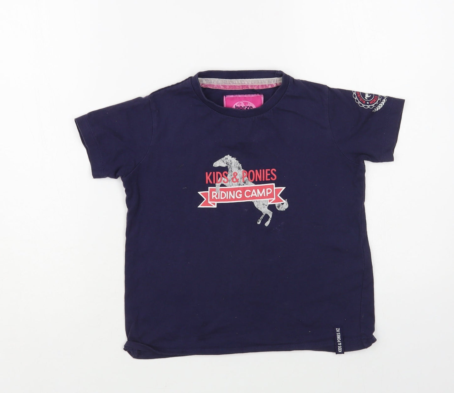 Horze Girls Blue Cotton Pullover T-Shirt Size 7-8 Years Crew Neck Pullover