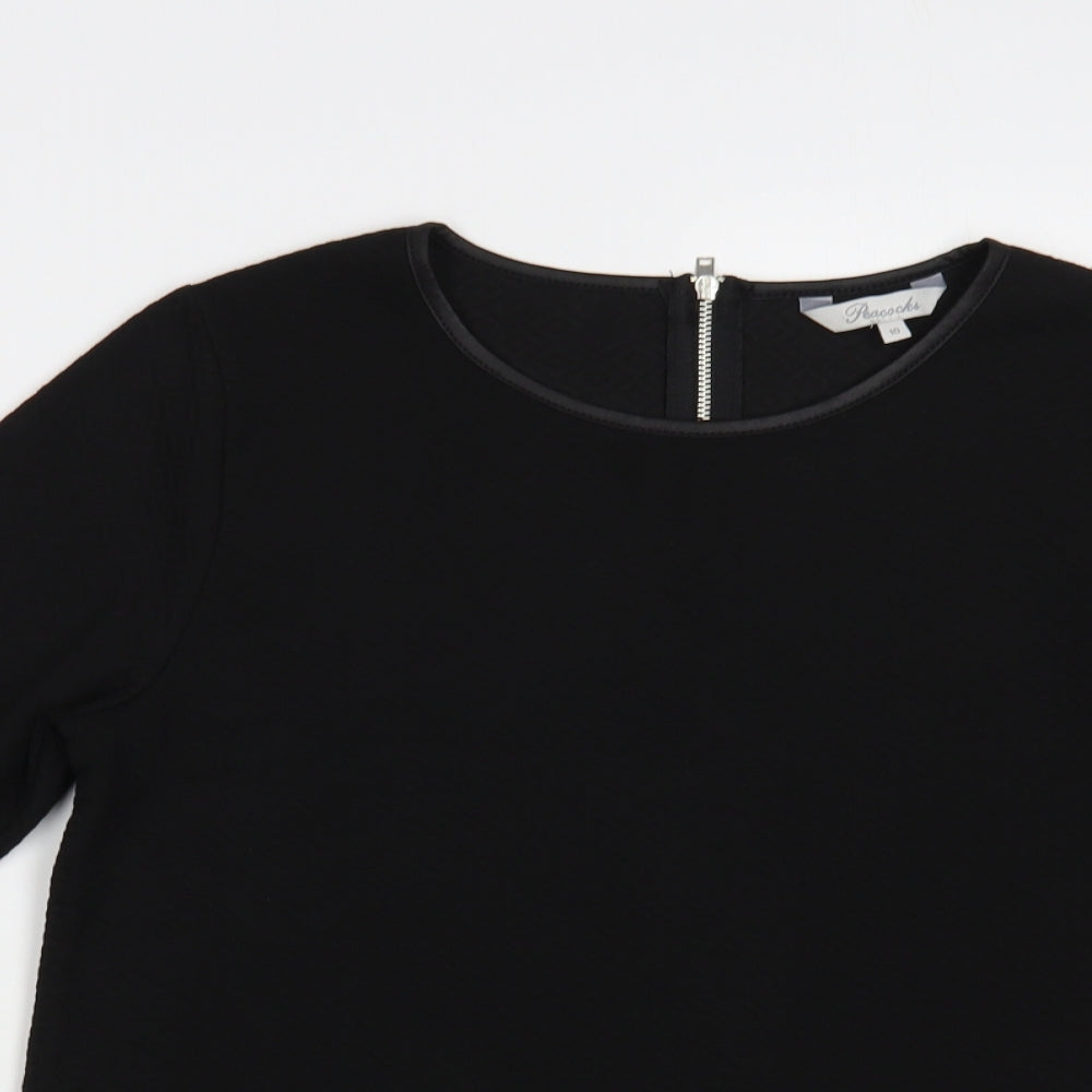 Peacocks Womens Black Polyester Basic Blouse Size 10 Boat Neck