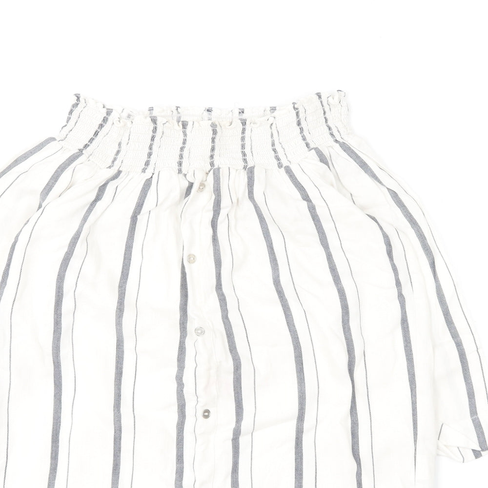 River Island Womens Ivory Striped Viscose Basic Blouse Size 6 Off the Shoulder