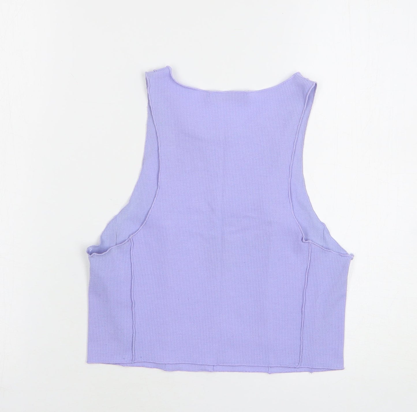 Pull&Bear Womens Purple Polyester Cropped Tank Size L Round Neck