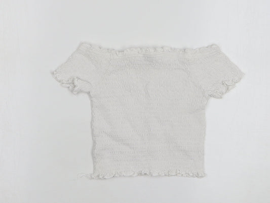 Primark Girls White Polyester Basic Blouse Size 8-9 Years Boat Neck