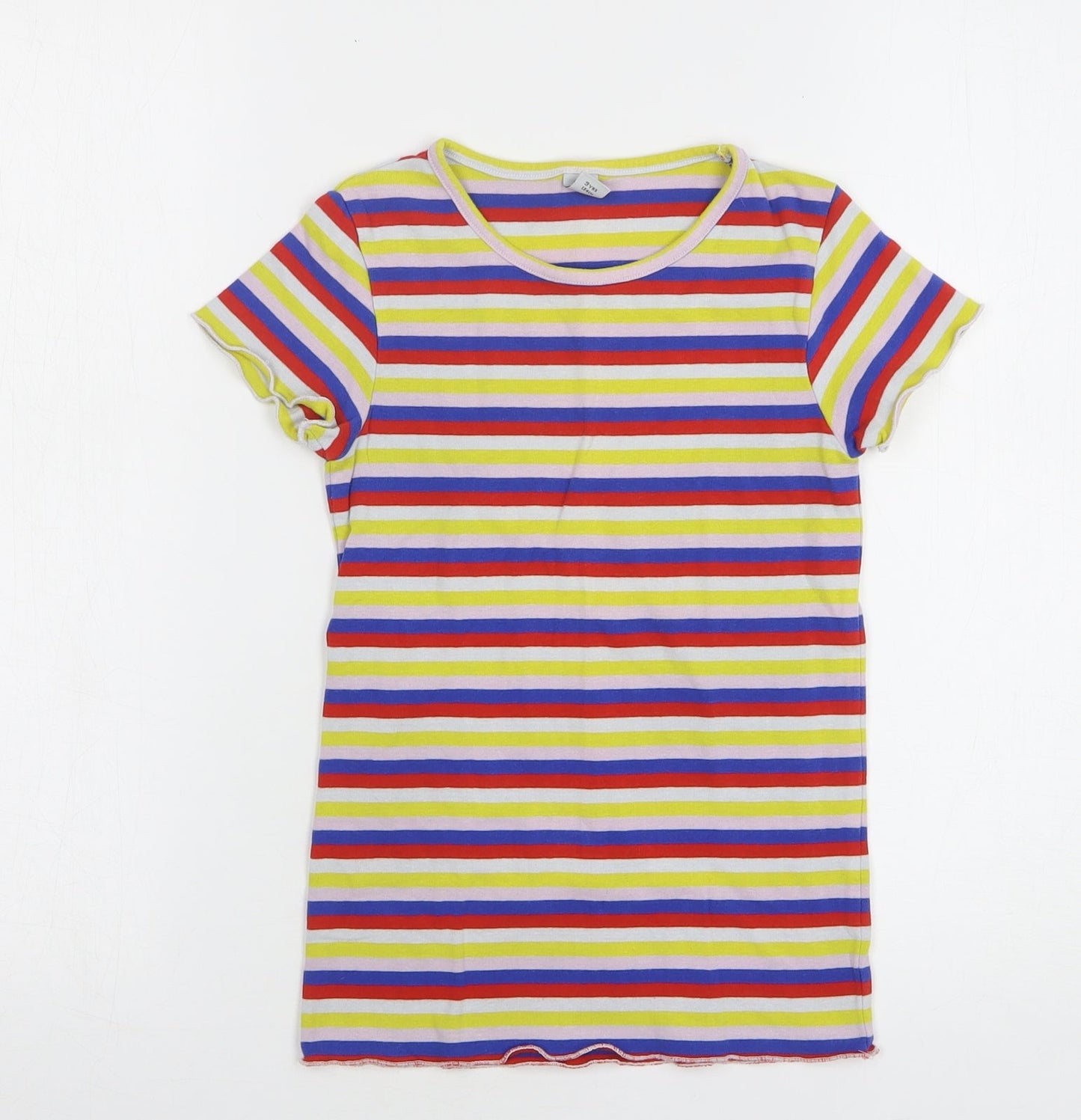 TU Girls Multicoloured Striped Cotton Basic T-Shirt Size 9 Years Round Neck