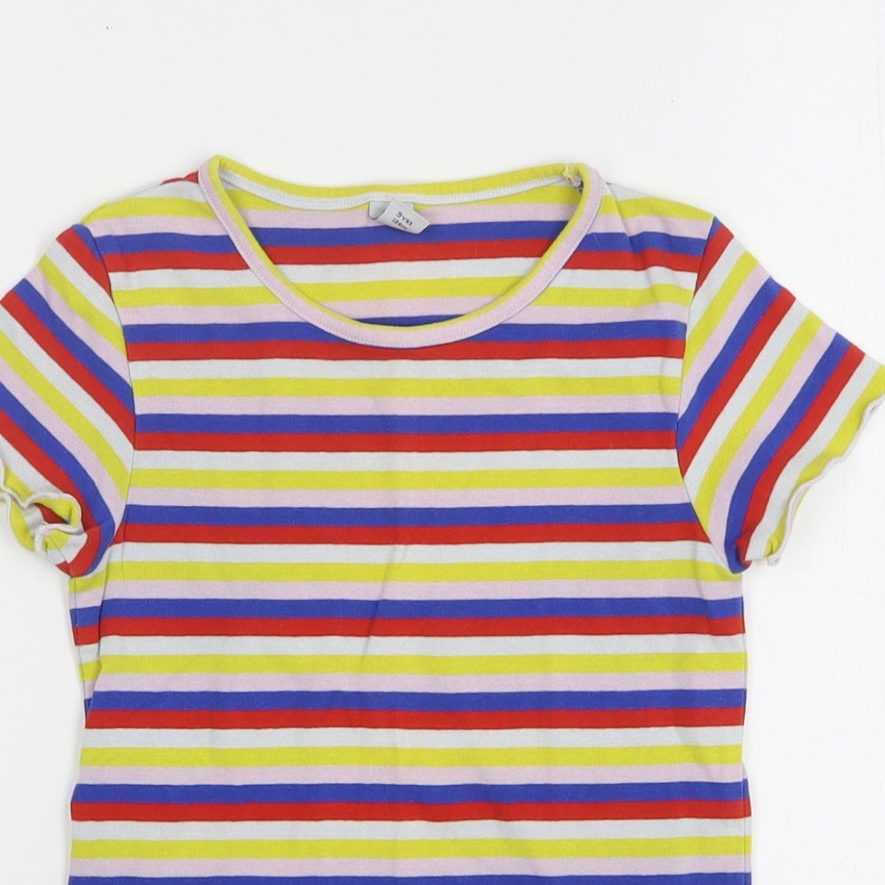 TU Girls Multicoloured Striped Cotton Basic T-Shirt Size 9 Years Round Neck