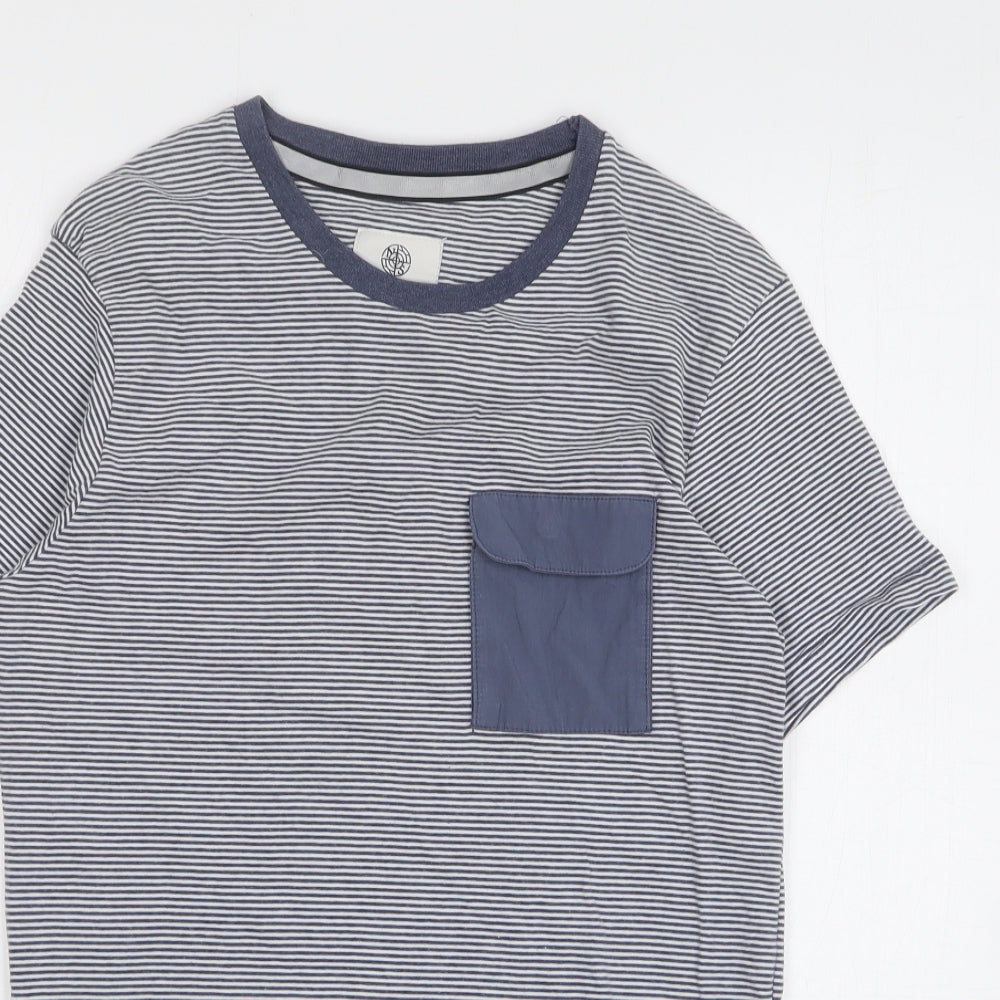 Nanny State Womens Blue Striped Cotton Basic T-Shirt Size S Round Neck