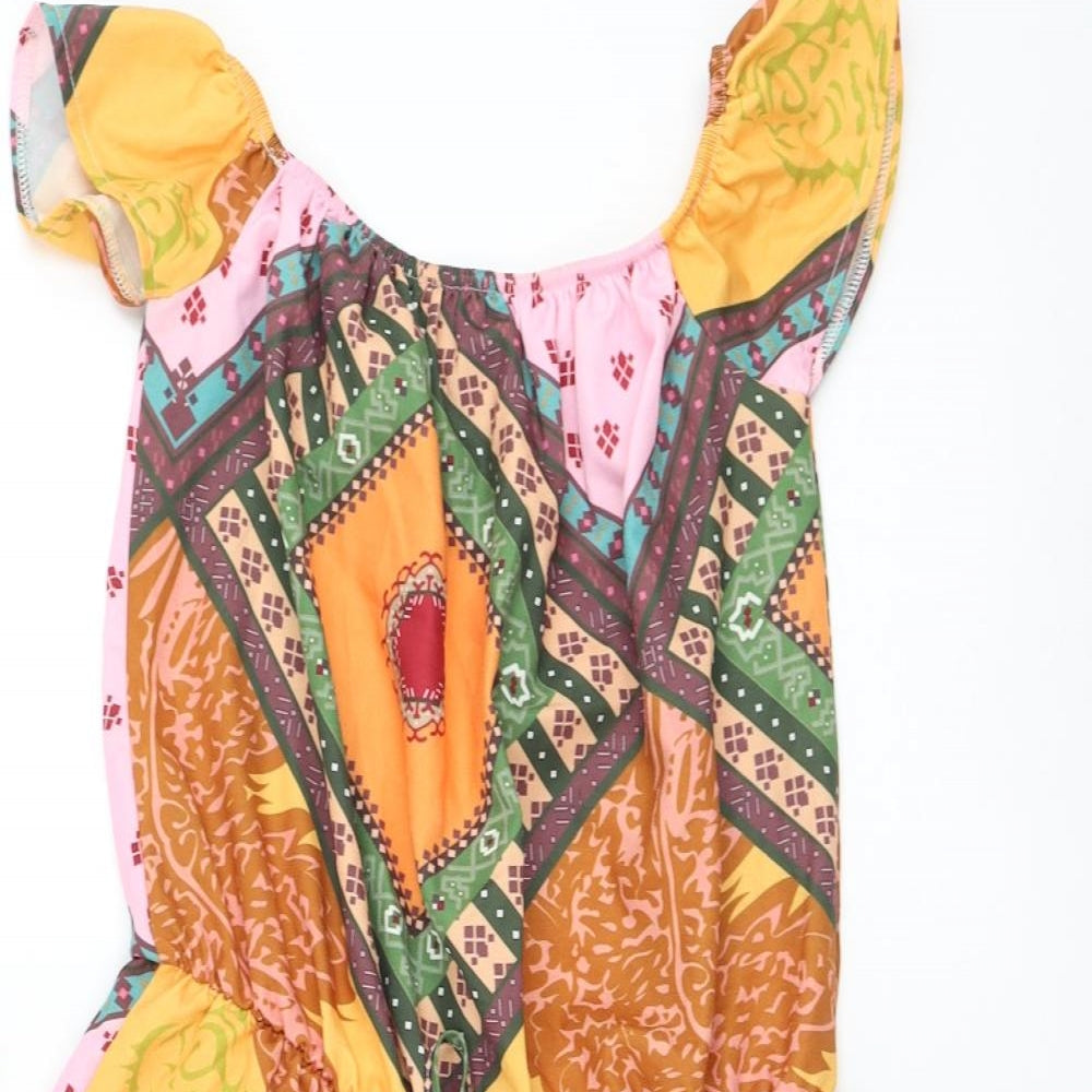 Preworn Womens Orange Geometric Polyester Playsuit One-Piece Size L Pullover