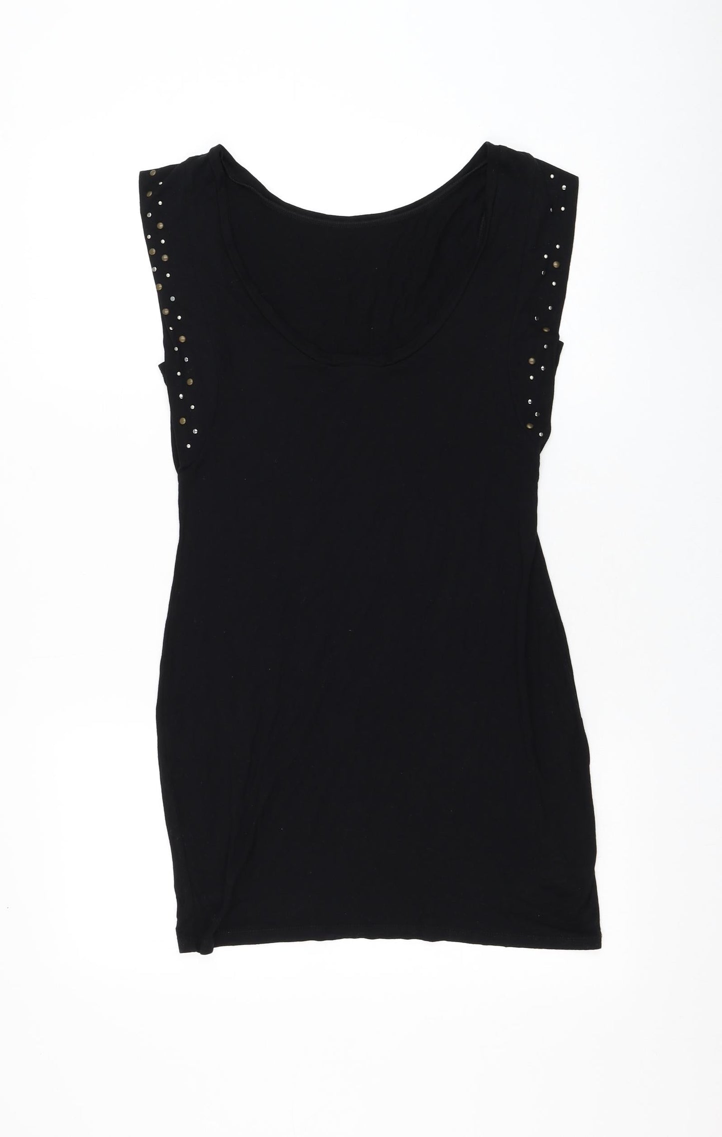 Warehouse Womens Black Viscose Basic T-Shirt Size 10 Round Neck