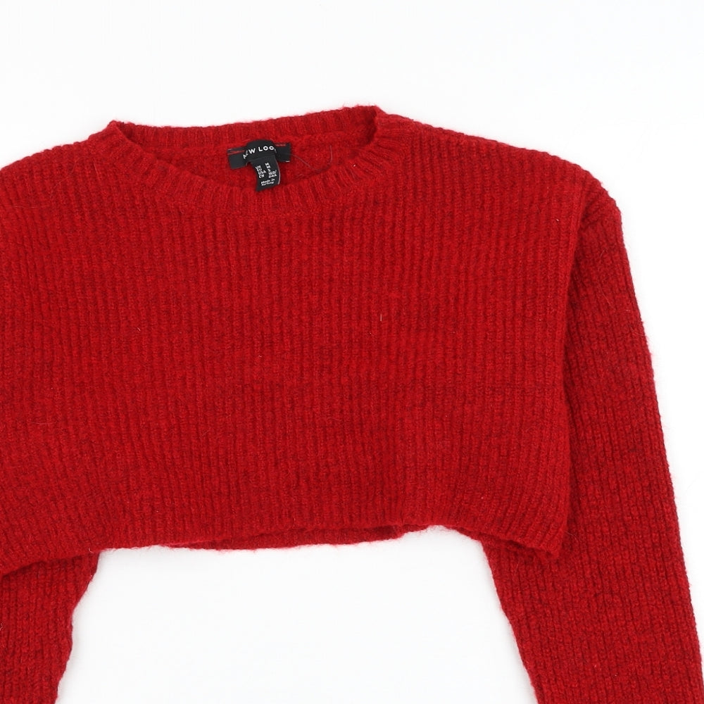 New Look Womens Red Round Neck Acrylic Pullover Jumper Size M