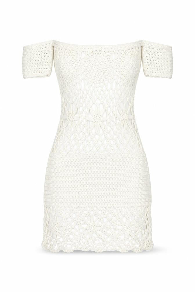Missguided Womens White Acrylic Pencil Dress Size S Square Neck Pullover - Beach Cover