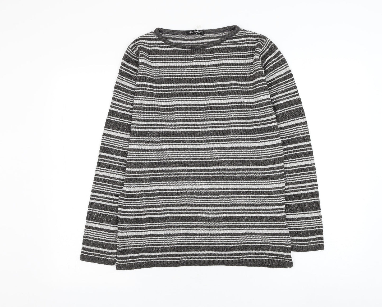 Berkertex Womens Silver Round Neck Striped Acrylic Pullover Jumper Size 10