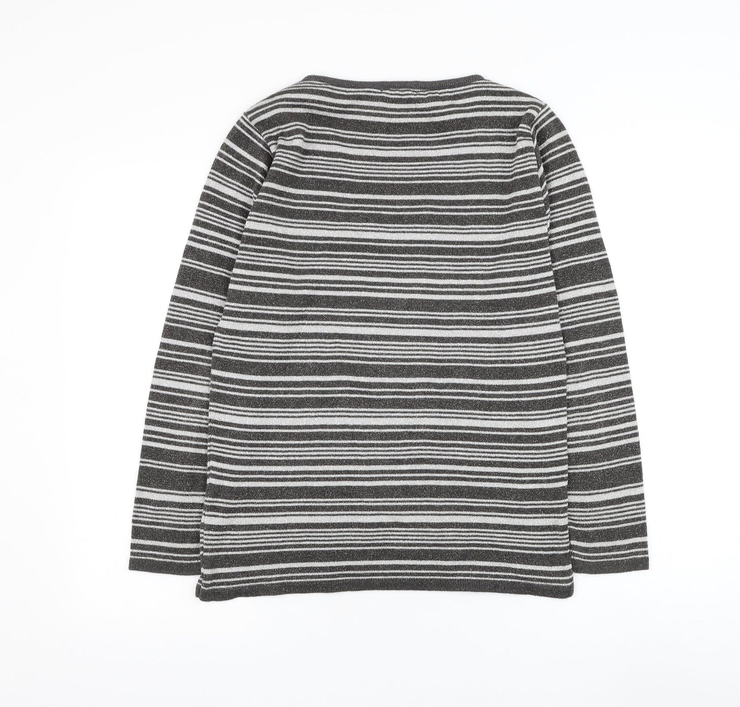 Berkertex Womens Silver Round Neck Striped Acrylic Pullover Jumper Size 10