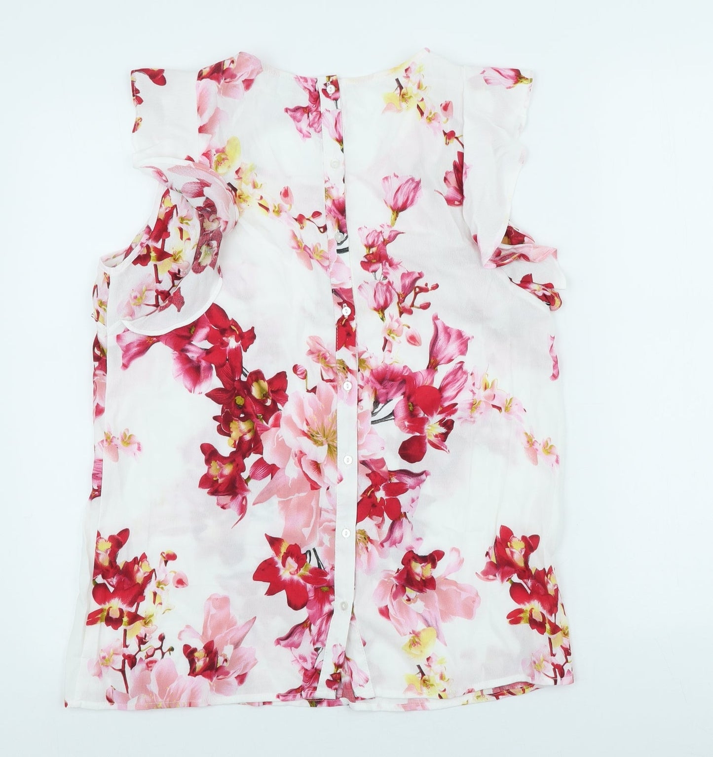 Soyaconcept Womens White Floral Polyester Basic Blouse Size S Scoop Neck