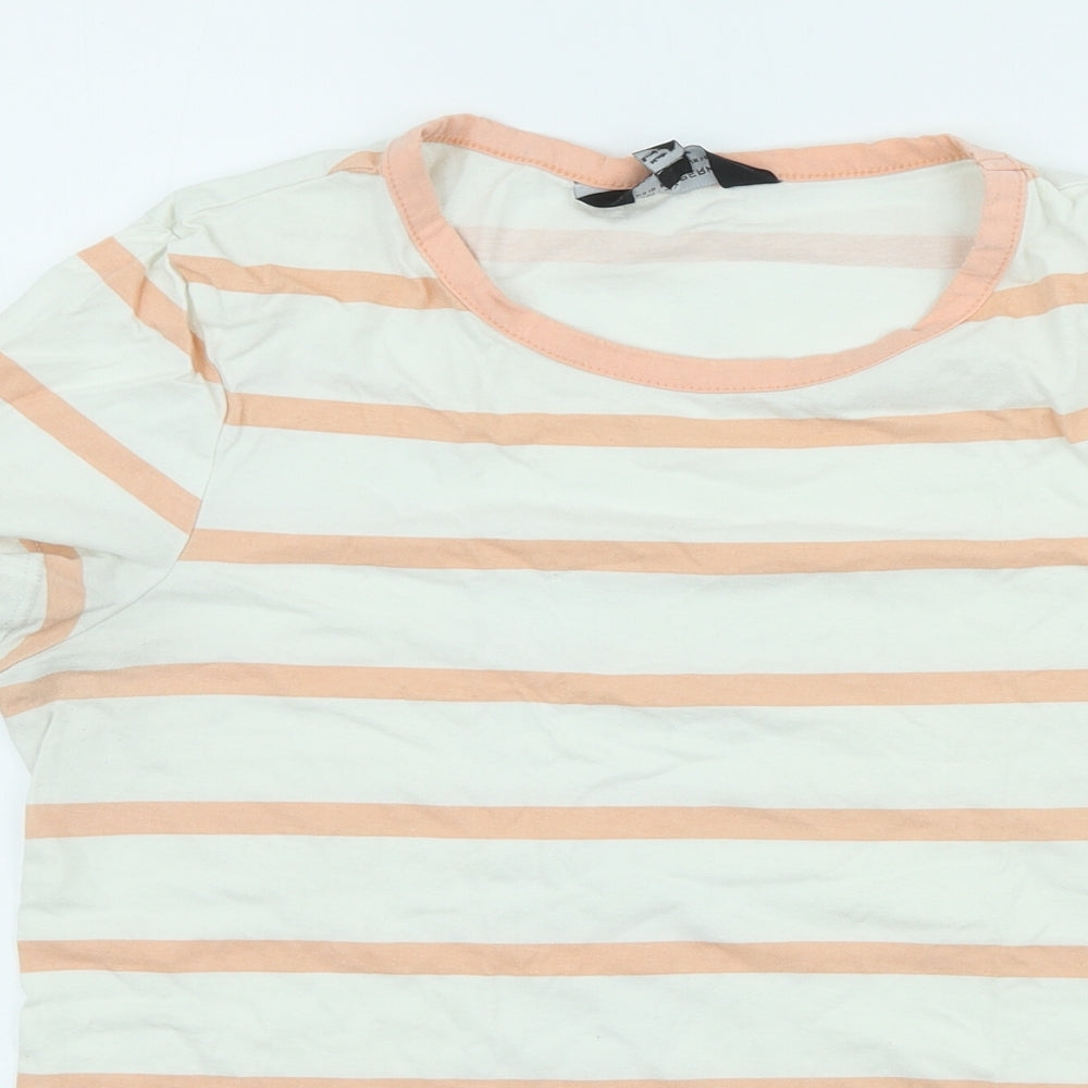 Dorothy Perkins Womens Beige Striped 100% Cotton Basic T-Shirt Size 14 Scoop Neck