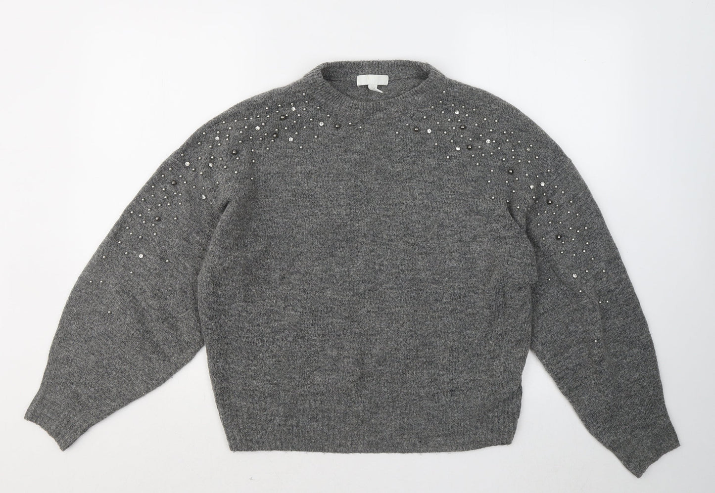 H&M Womens Grey Round Neck Acrylic Pullover Jumper Size S