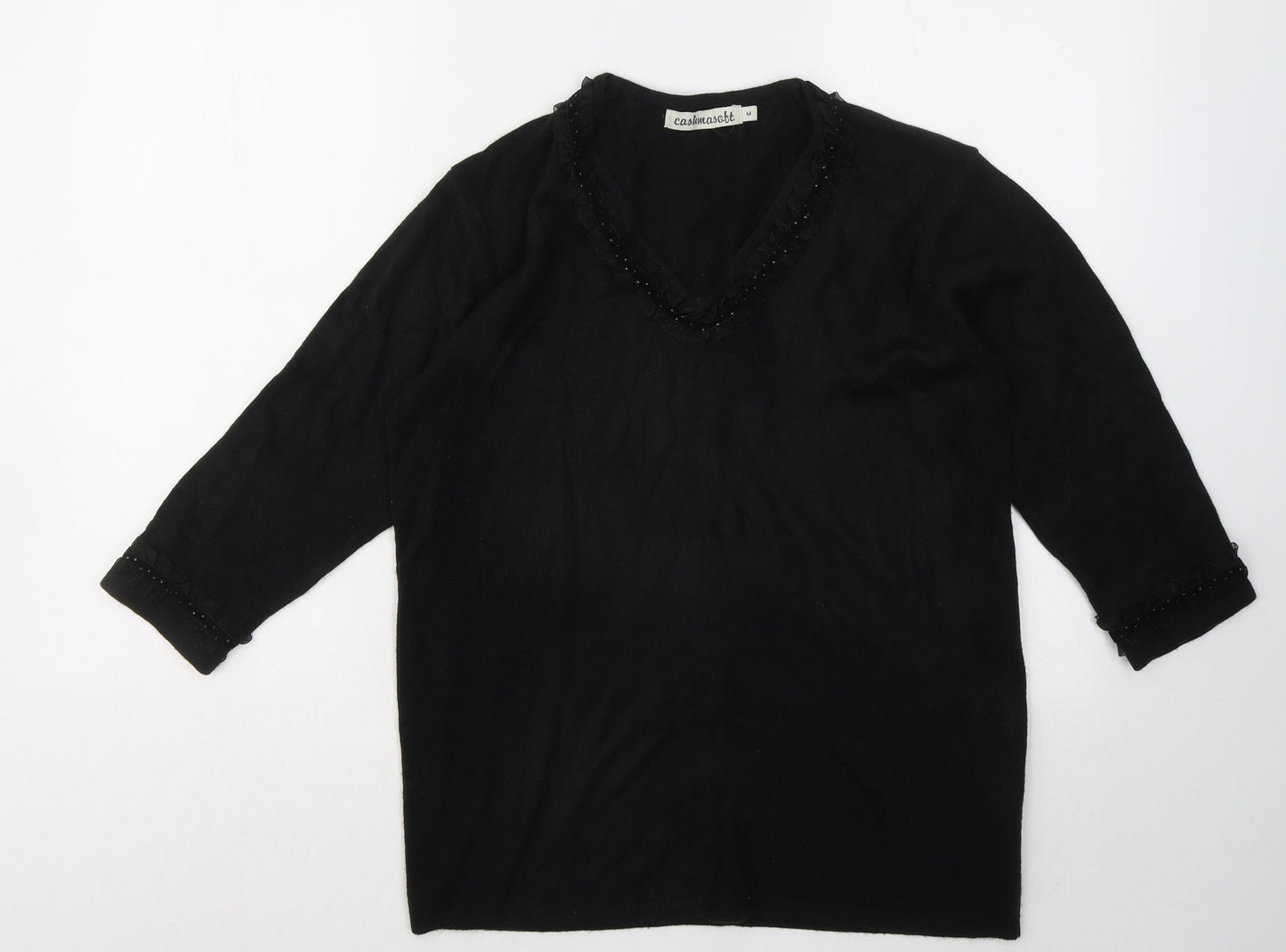 Cashmasoft Womens Black V-Neck Acrylic Pullover Jumper Size M