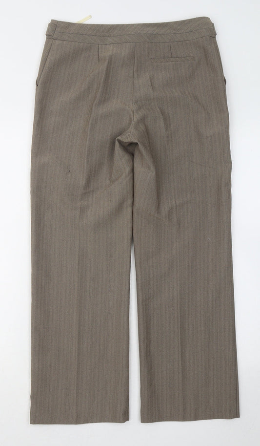 BHS Womens Brown Polyester Trousers Size 8 L25 in Regular