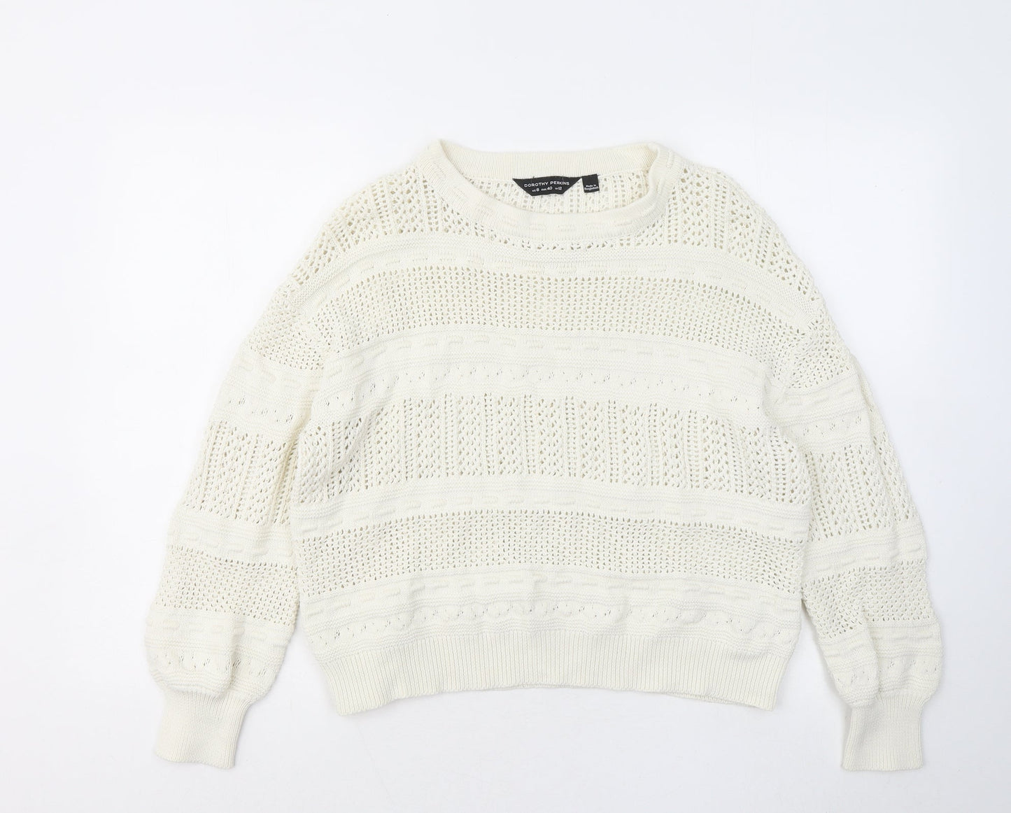 Dorothy Perkins Womens White Round Neck Cotton Pullover Jumper Size 12
