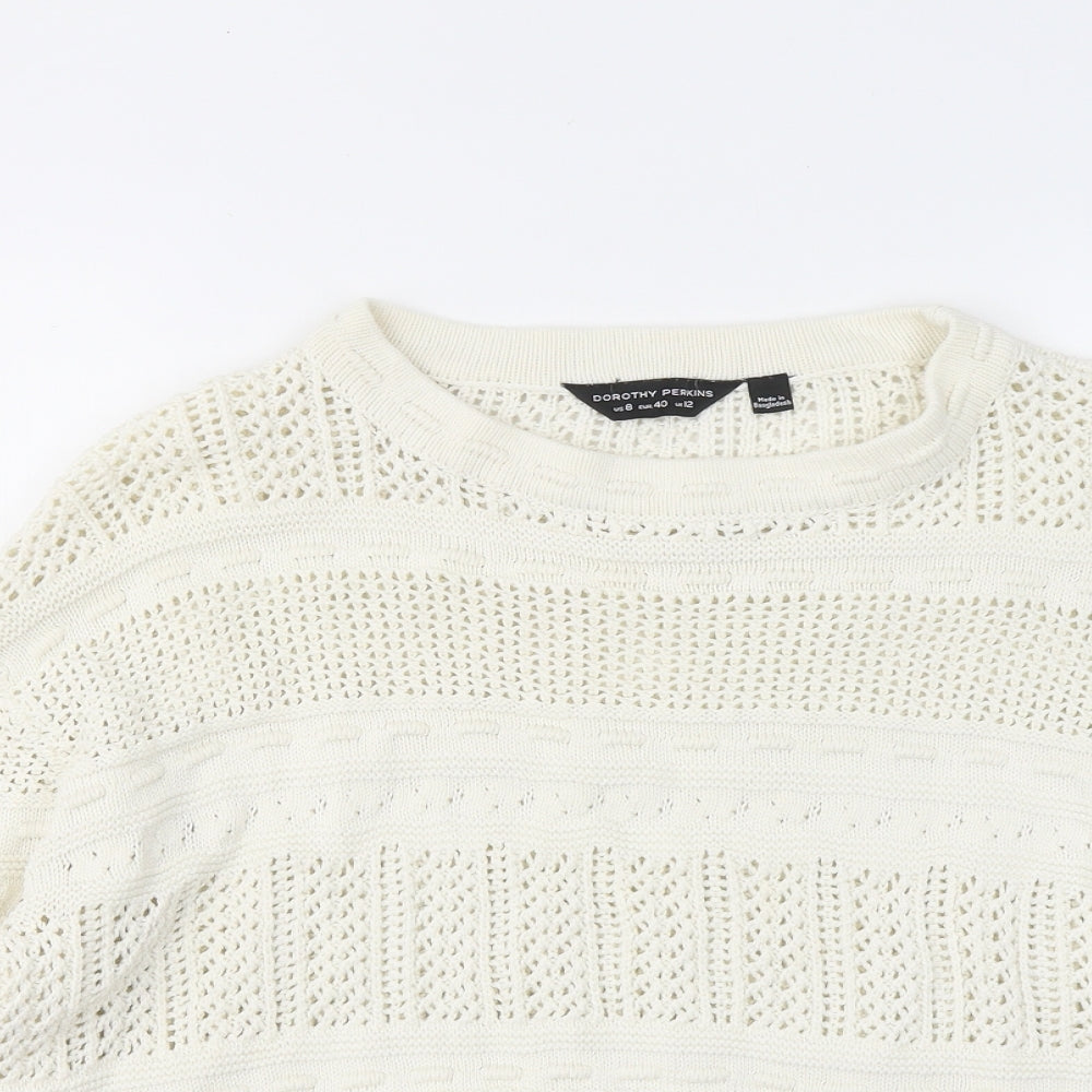 Dorothy Perkins Womens White Round Neck Cotton Pullover Jumper Size 12