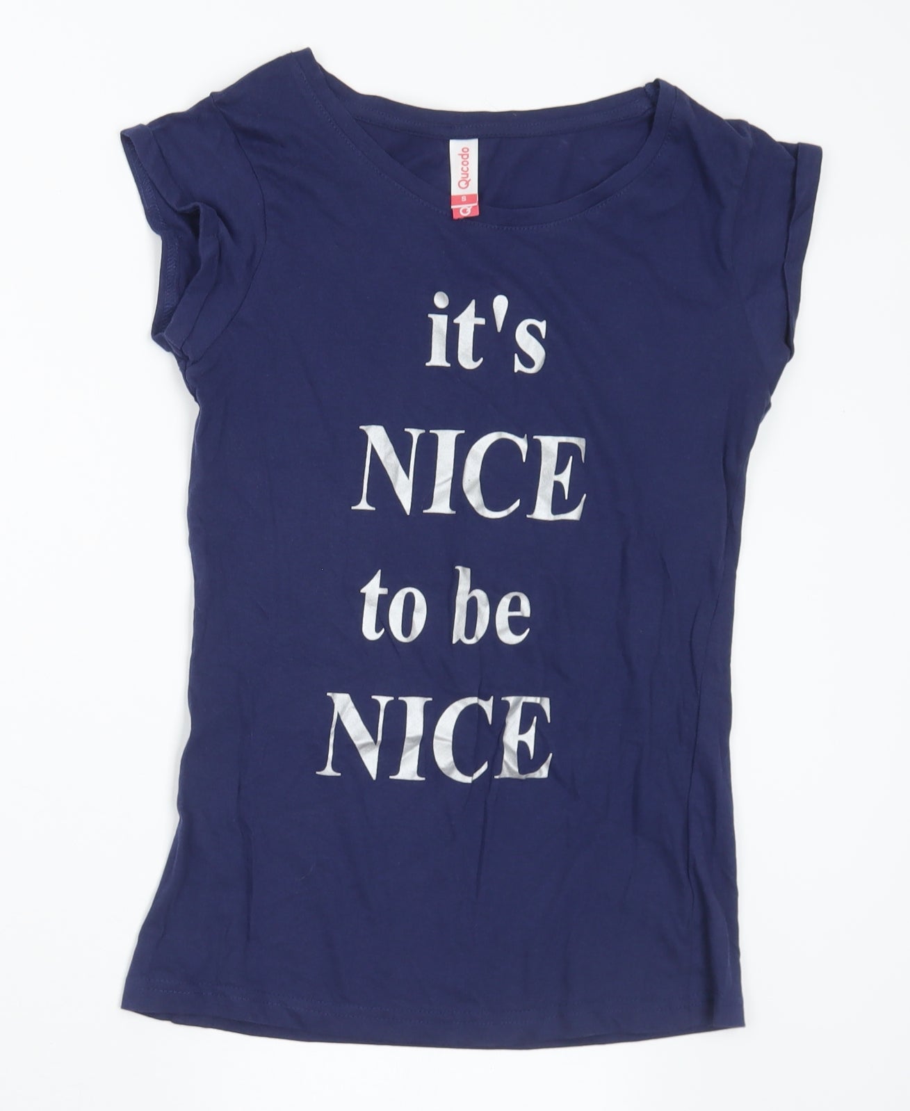 Qucodo Womens Blue Cotton Basic T-Shirt Size S Round Neck - Nice