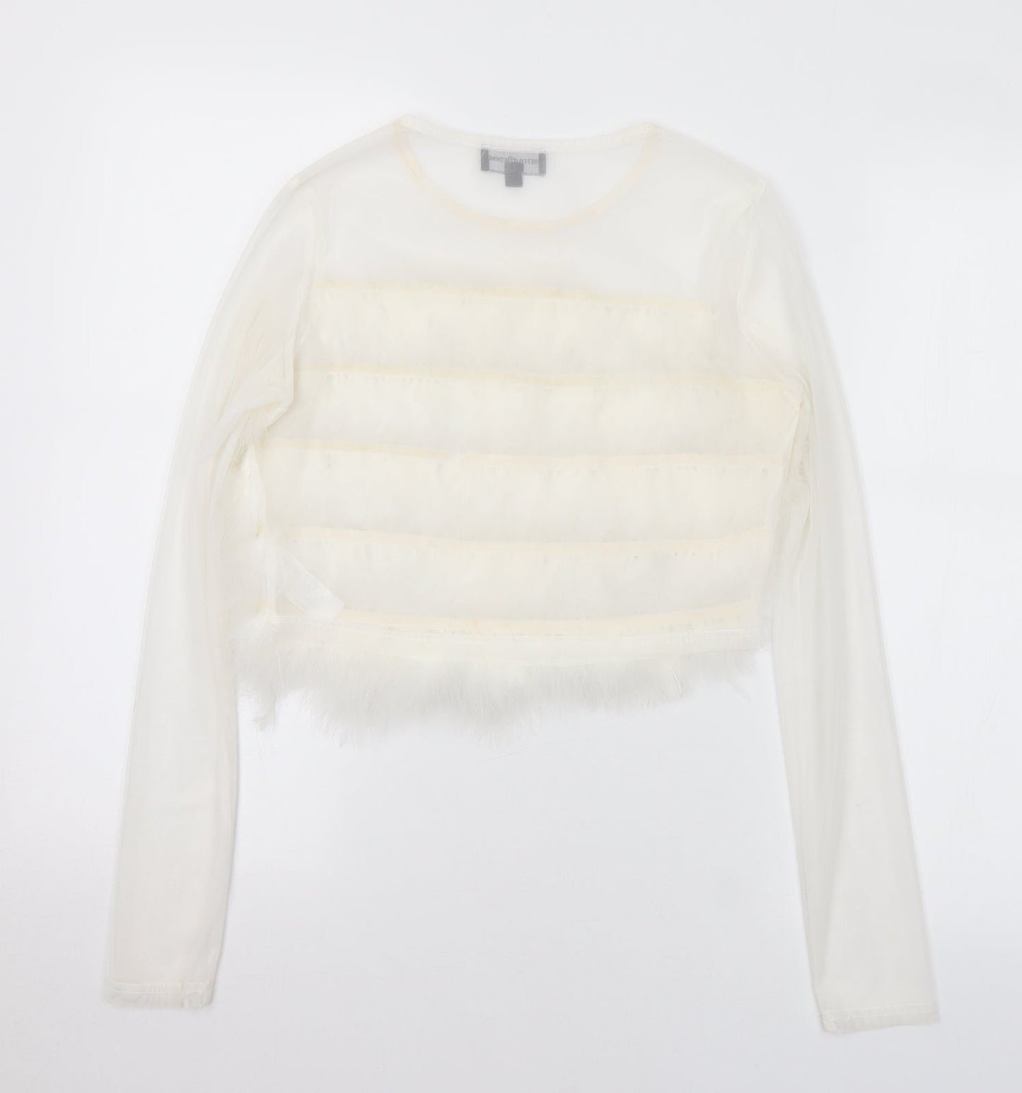PRETTYLITTLETHING Womens White Polyester Cropped Blouse Size 8 Round Neck