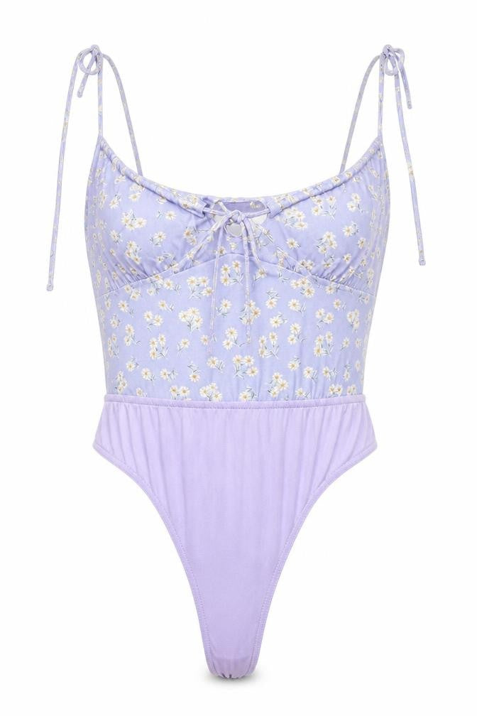 In the Style Womens Purple Floral Polyester Bodysuit One-Piece Size 12