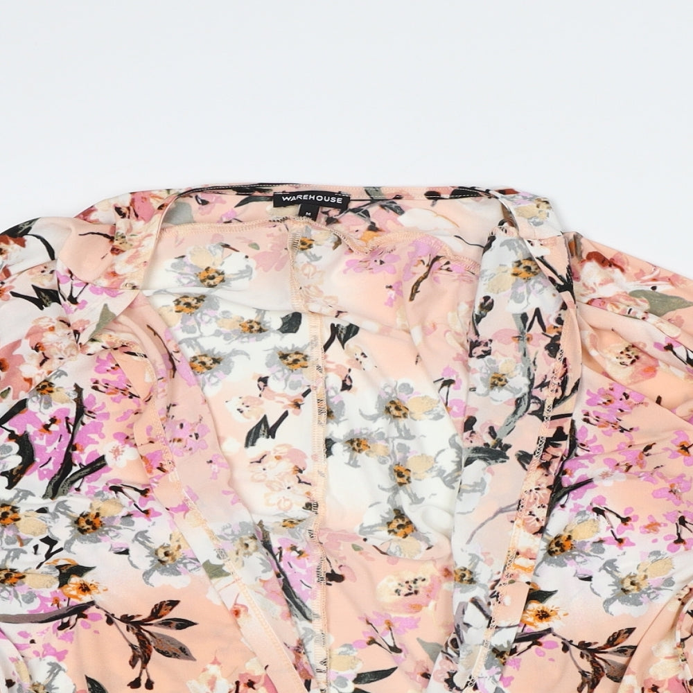 Warehouse Womens Pink Round Neck Floral Polyester Cardigan Jumper Size M