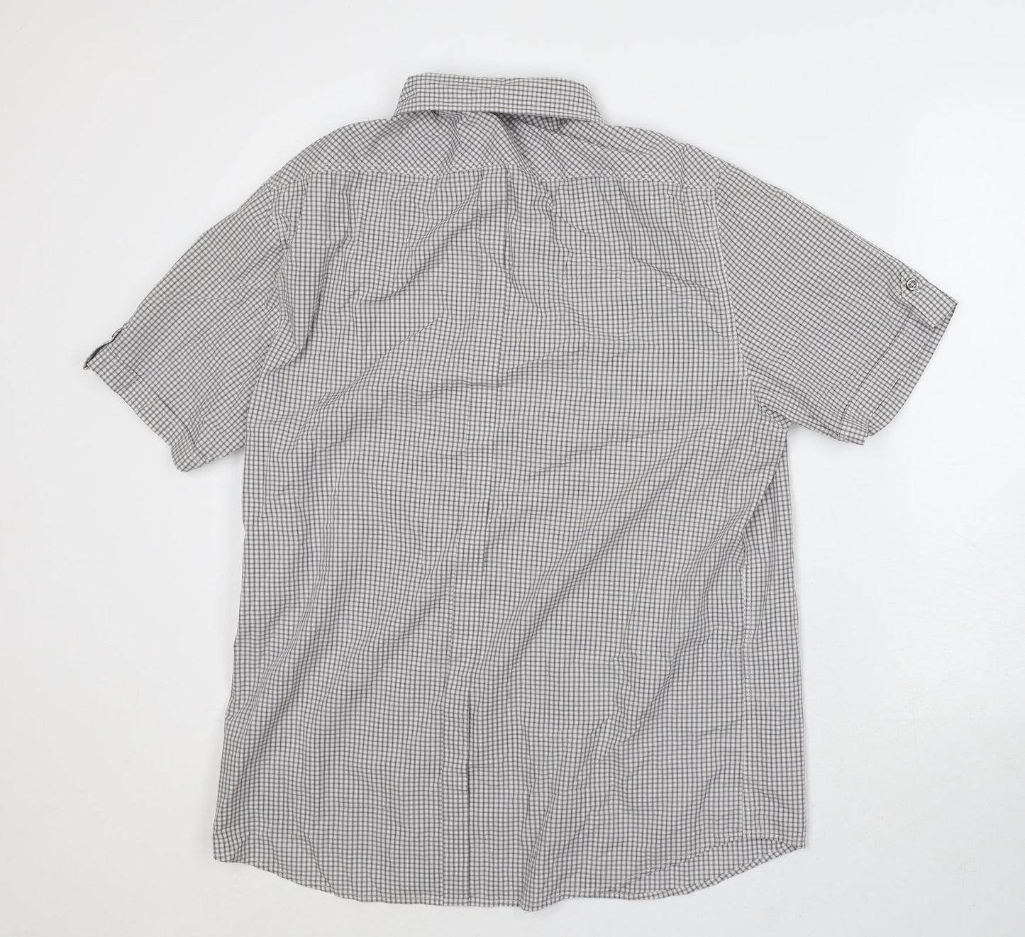 NEXT Mens White Plaid Cotton Button-Up Size L Collared