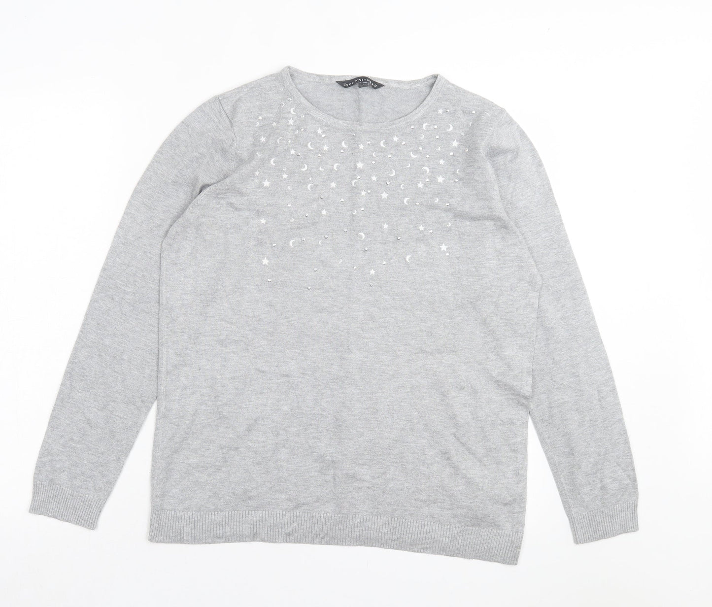 bonmarch Womens Grey Crew Neck Viscose Pullover Jumper Size 14