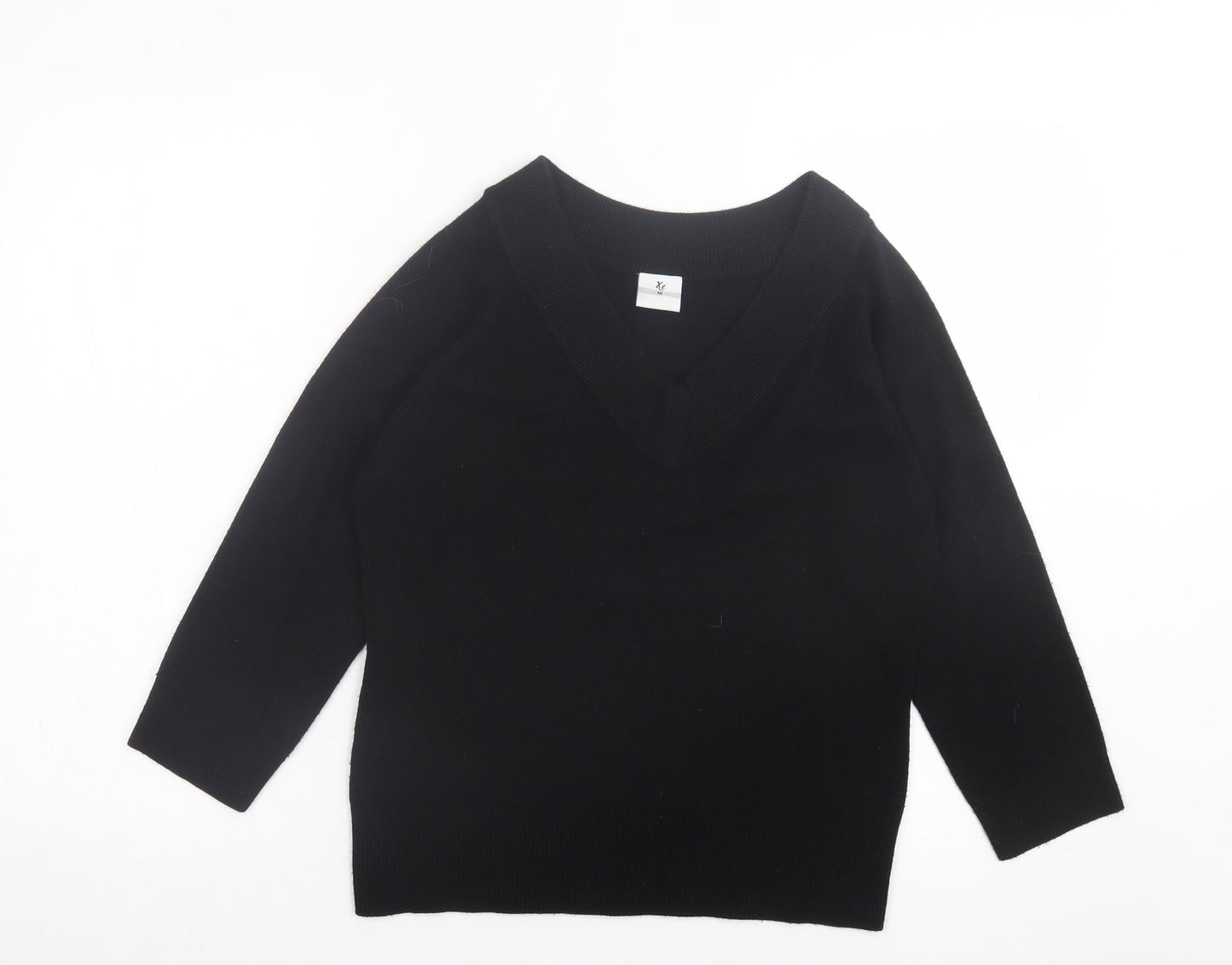 Xe Womens Black V-Neck Acrylic Pullover Jumper Size M