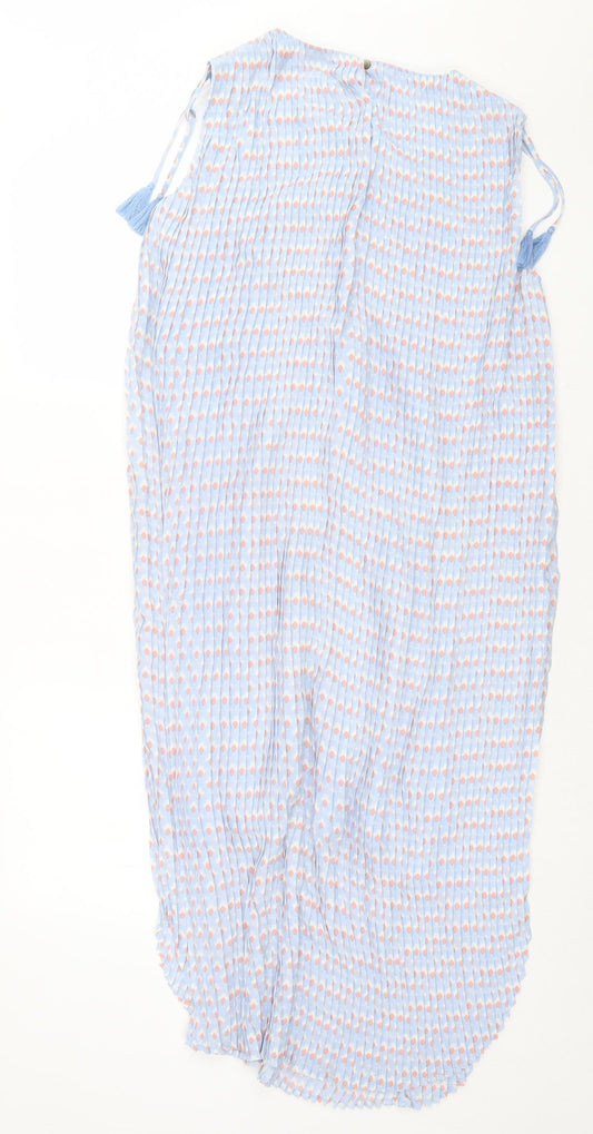 Mint & Berry Womens Blue Geometric Polyester Tank Dress Size 8 Crew Neck Button