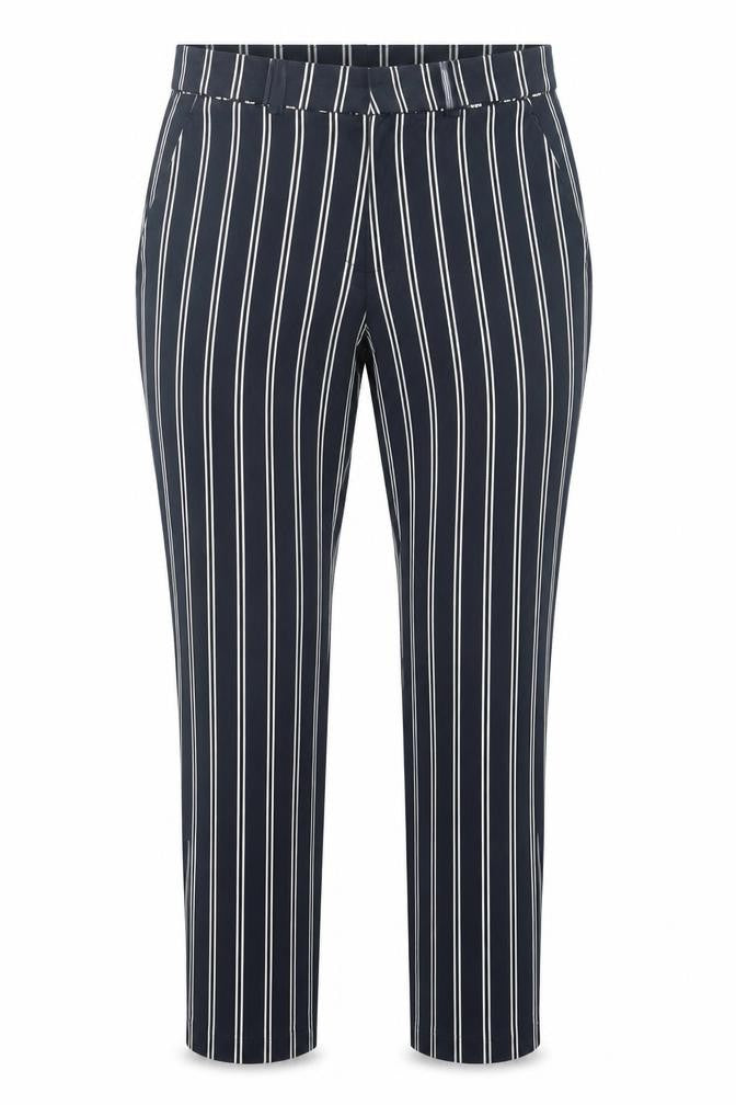 H&M Womens Blue Striped Cotton Trousers Size 10 L26 in Regular Hook & Eye