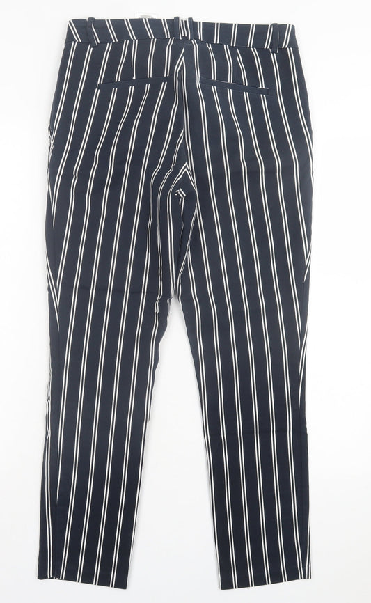 H&M Womens Blue Striped Cotton Trousers Size 10 L26 in Regular Hook & Eye
