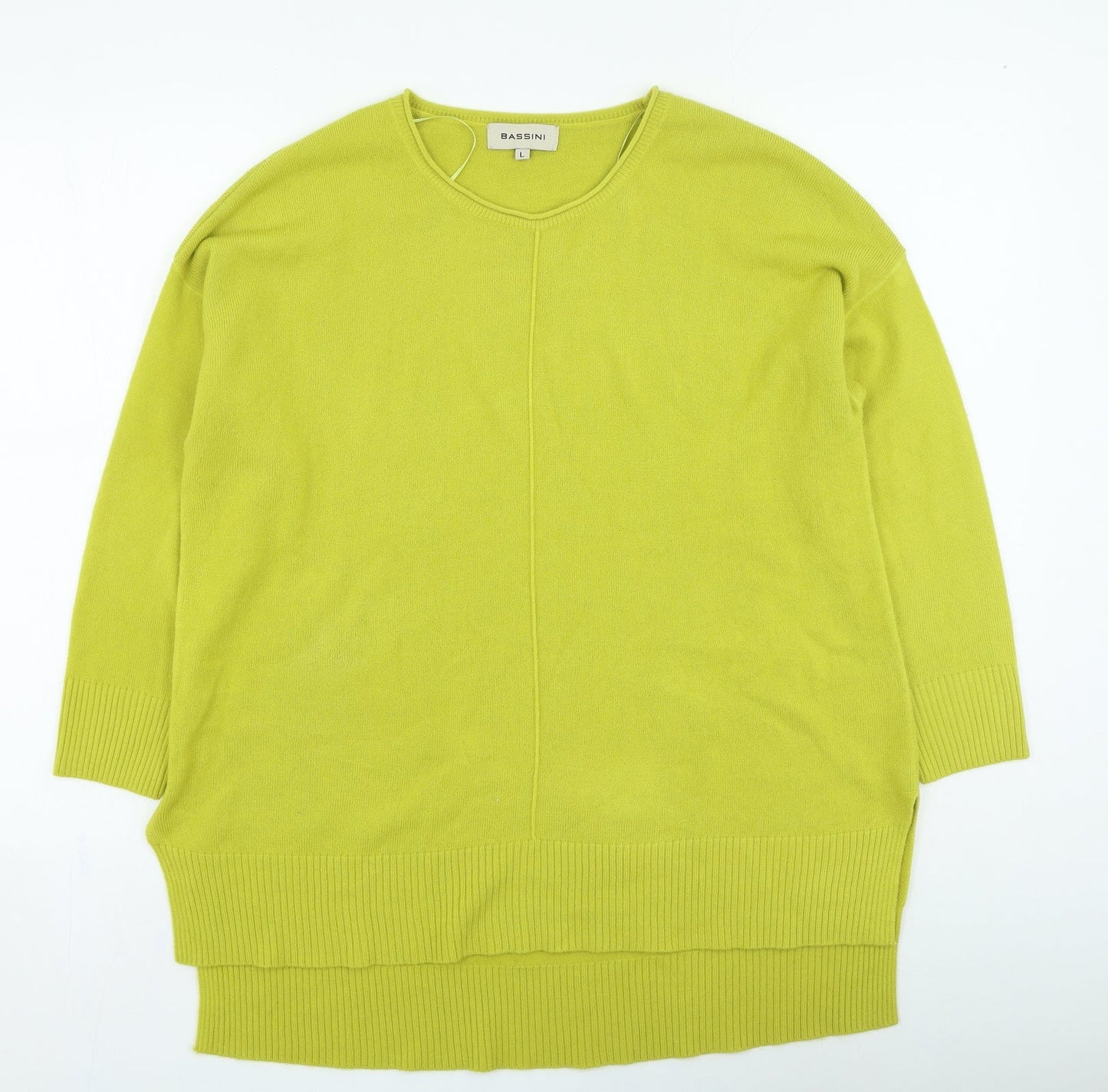 BASSINI Womens Green Round Neck Acrylic Pullover Jumper Size L