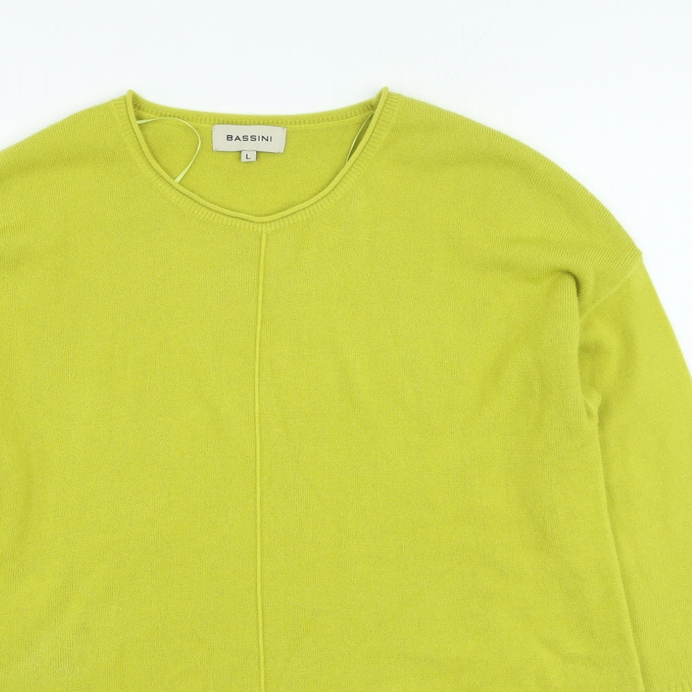 BASSINI Womens Green Round Neck Acrylic Pullover Jumper Size L