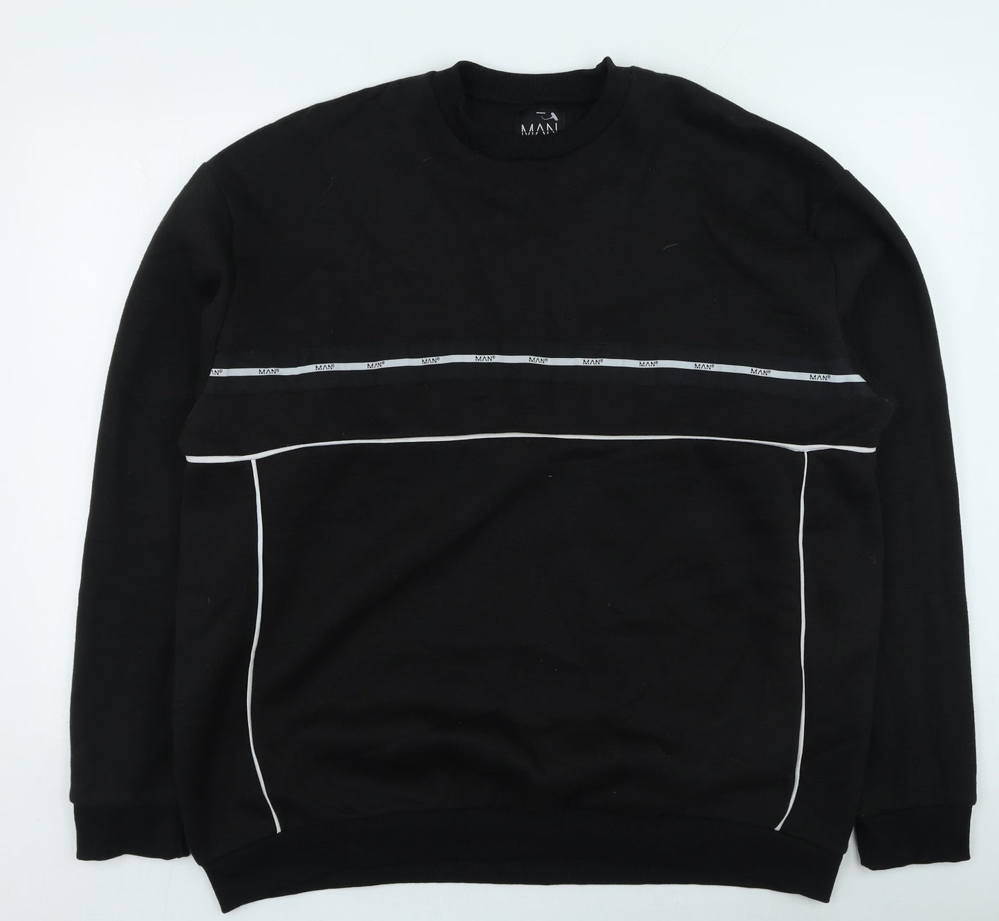 Boohoo Mens Black Striped Cotton Pullover Sweatshirt Size L