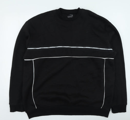 Boohoo Mens Black Striped Cotton Pullover Sweatshirt Size L