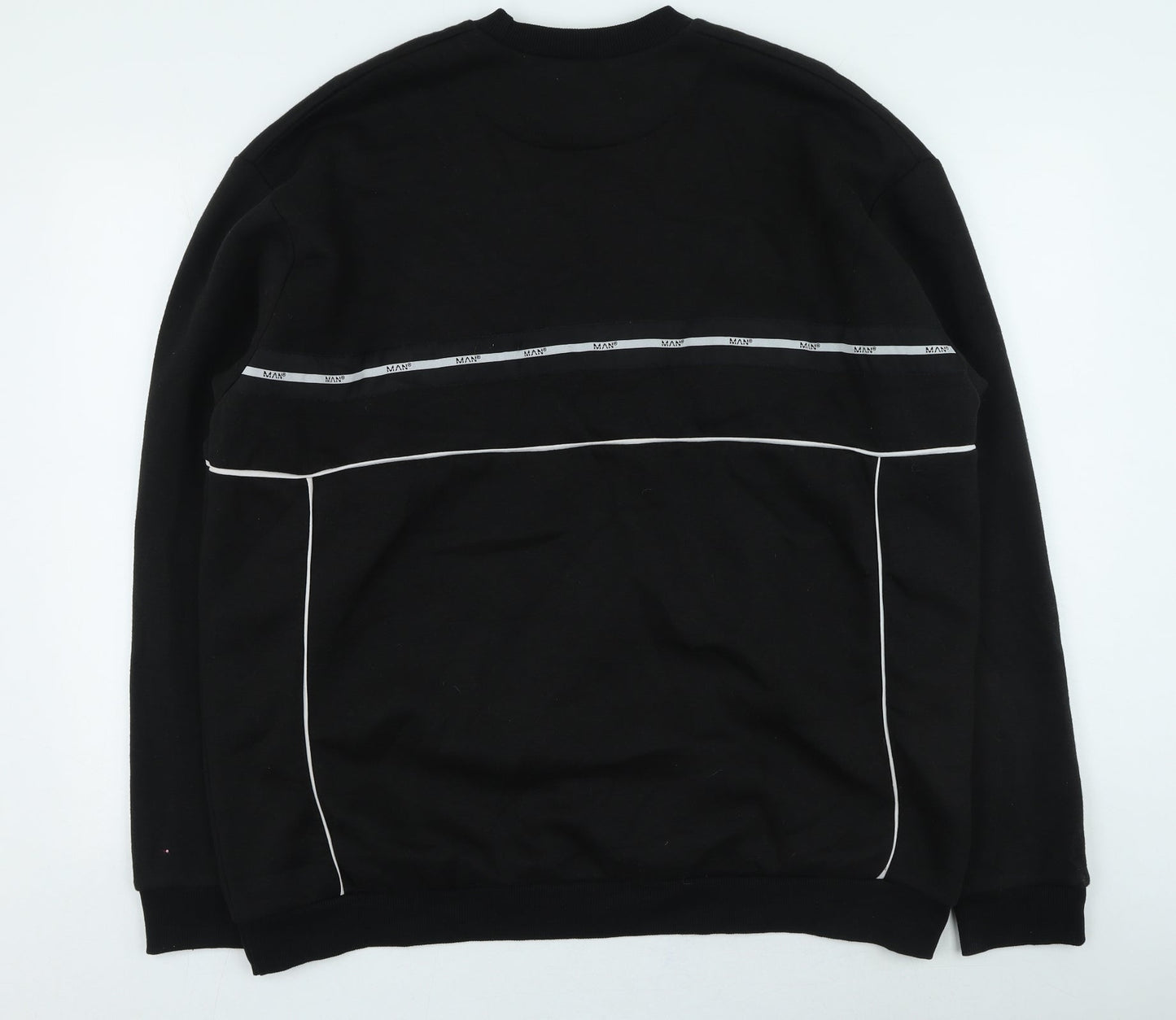 Boohoo Mens Black Striped Cotton Pullover Sweatshirt Size L