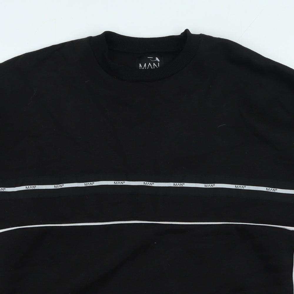 Boohoo Mens Black Striped Cotton Pullover Sweatshirt Size L