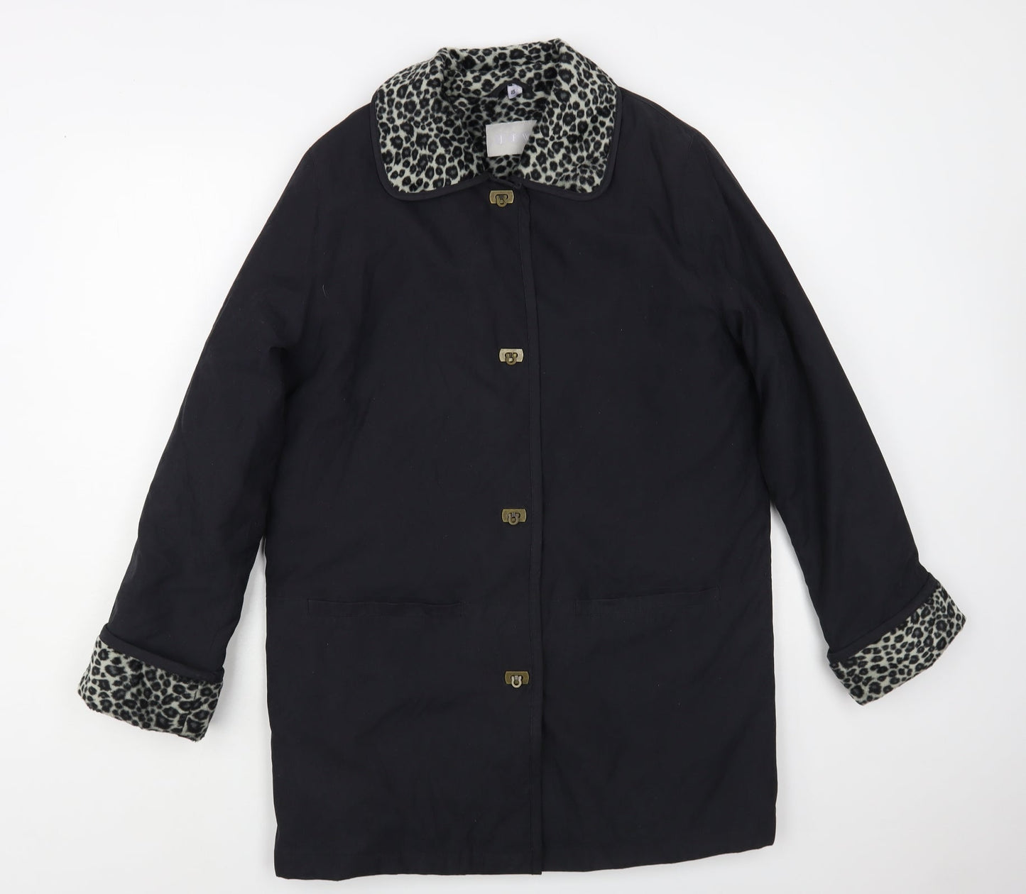 JFW Womens Black Animal Print Pea Coat Coat Size 10 Buckle