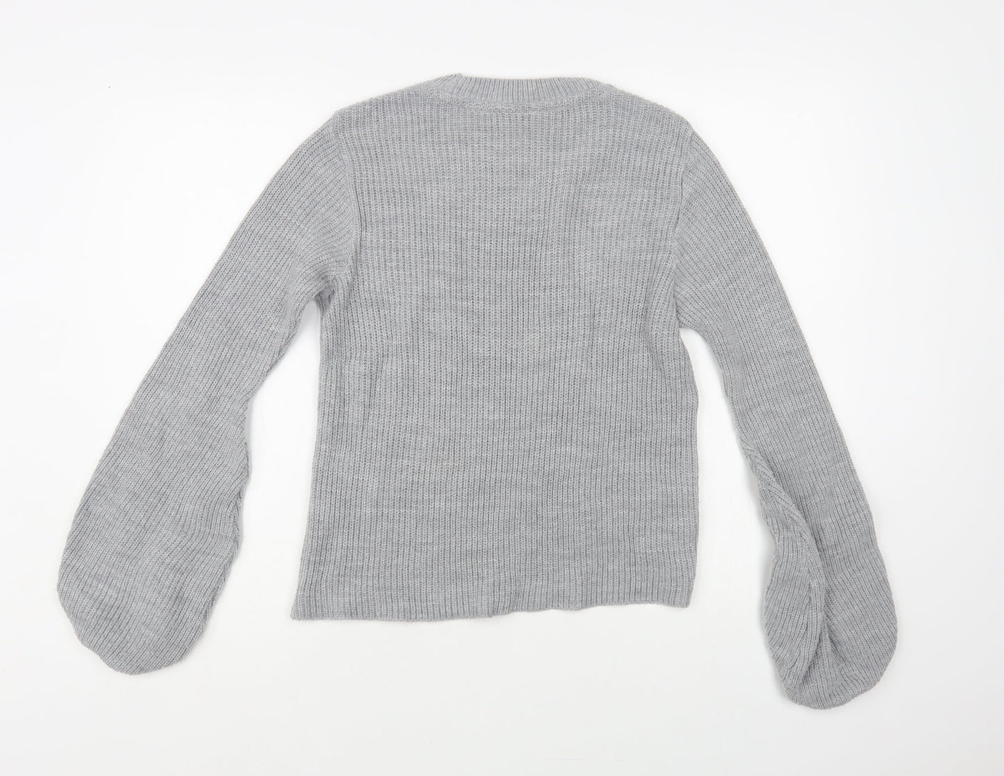 Miss Selfridge Womens Grey Crew Neck Acrylic Pullover Jumper Size 8