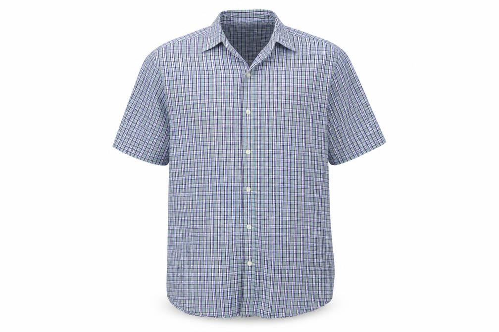 Atlantic Bay Mens Blue Plaid Polyester Button-Up Size M Collared Button